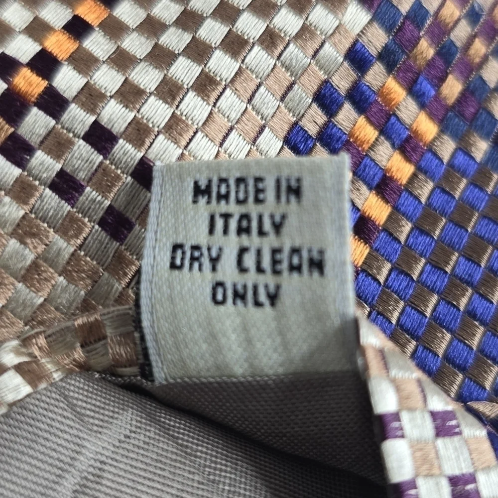 RODA Silk Men's Repp Tie Woven Striped Handmade In Italy Tan Blue 61